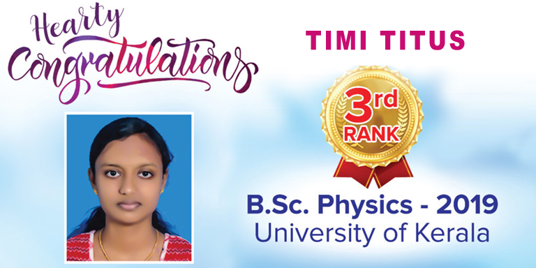 Timi Titus – Kerala University BSc Physics 3rd Rank