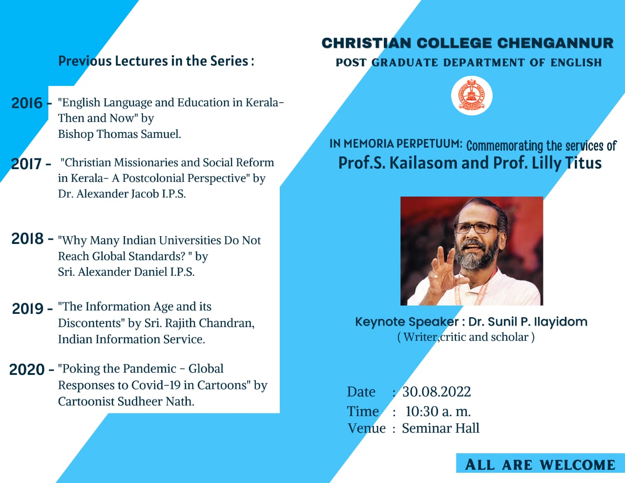 You are currently viewing Department of English: Prof S Kailasom & Prof Lilly Titus memorial lecture